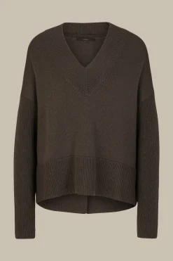 Merino-Strick-Pullover Mit V-Ausschnitt In