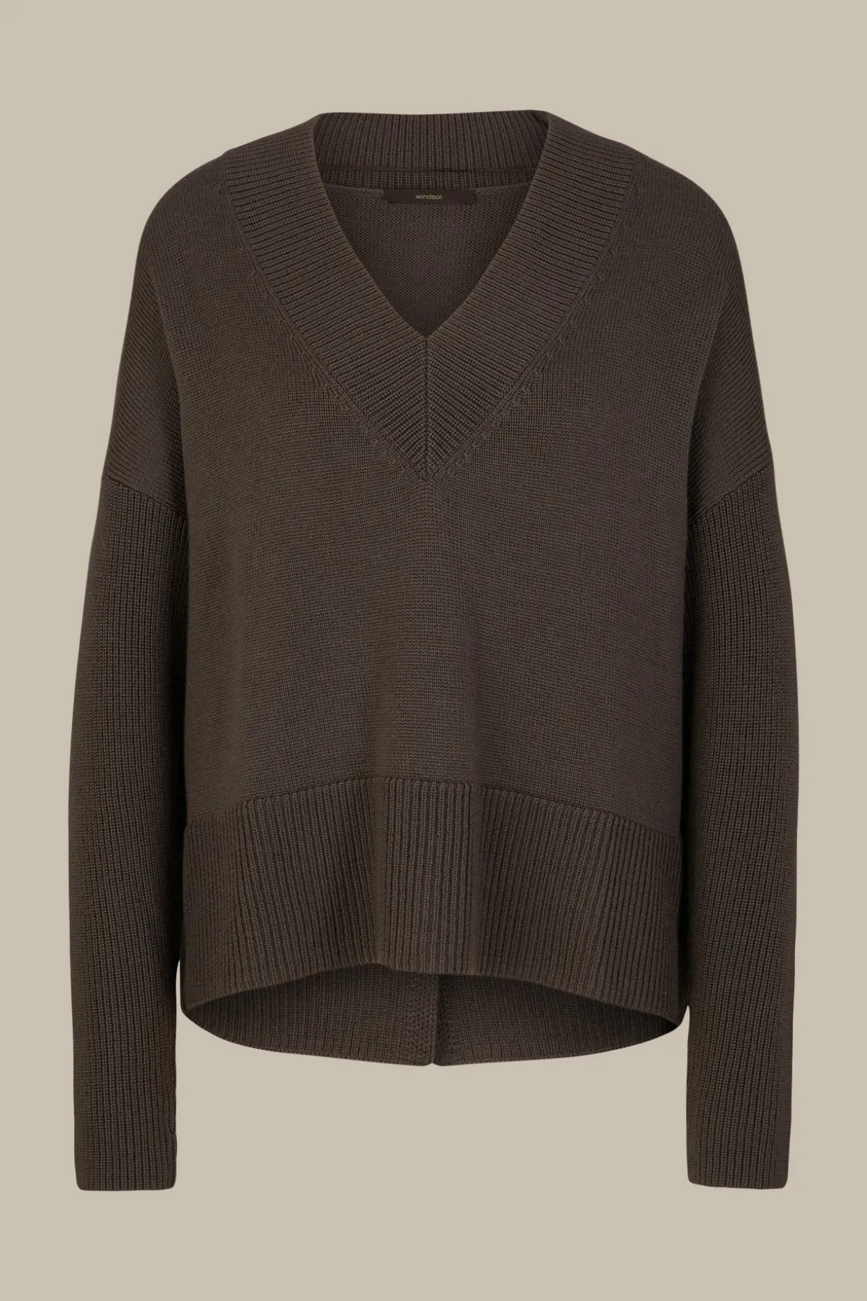 Merino-Strick-Pullover Mit V-Ausschnitt In