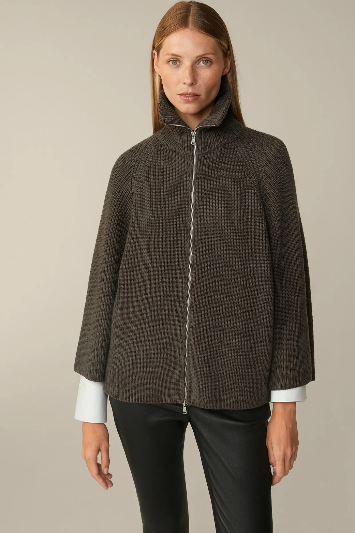 Merino-Strick-Zip-Cardigan In