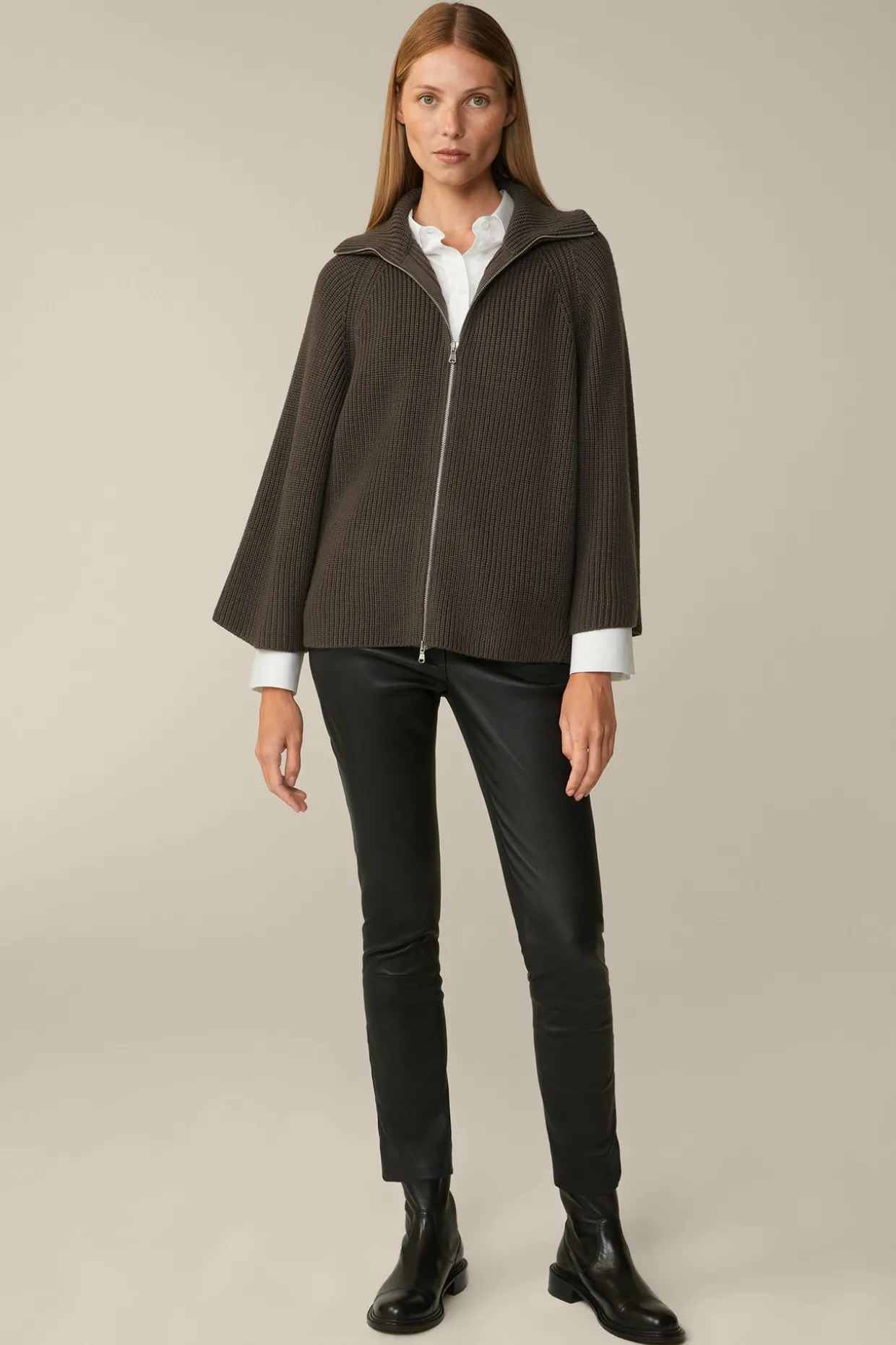 Merino-Strick-Zip-Cardigan In