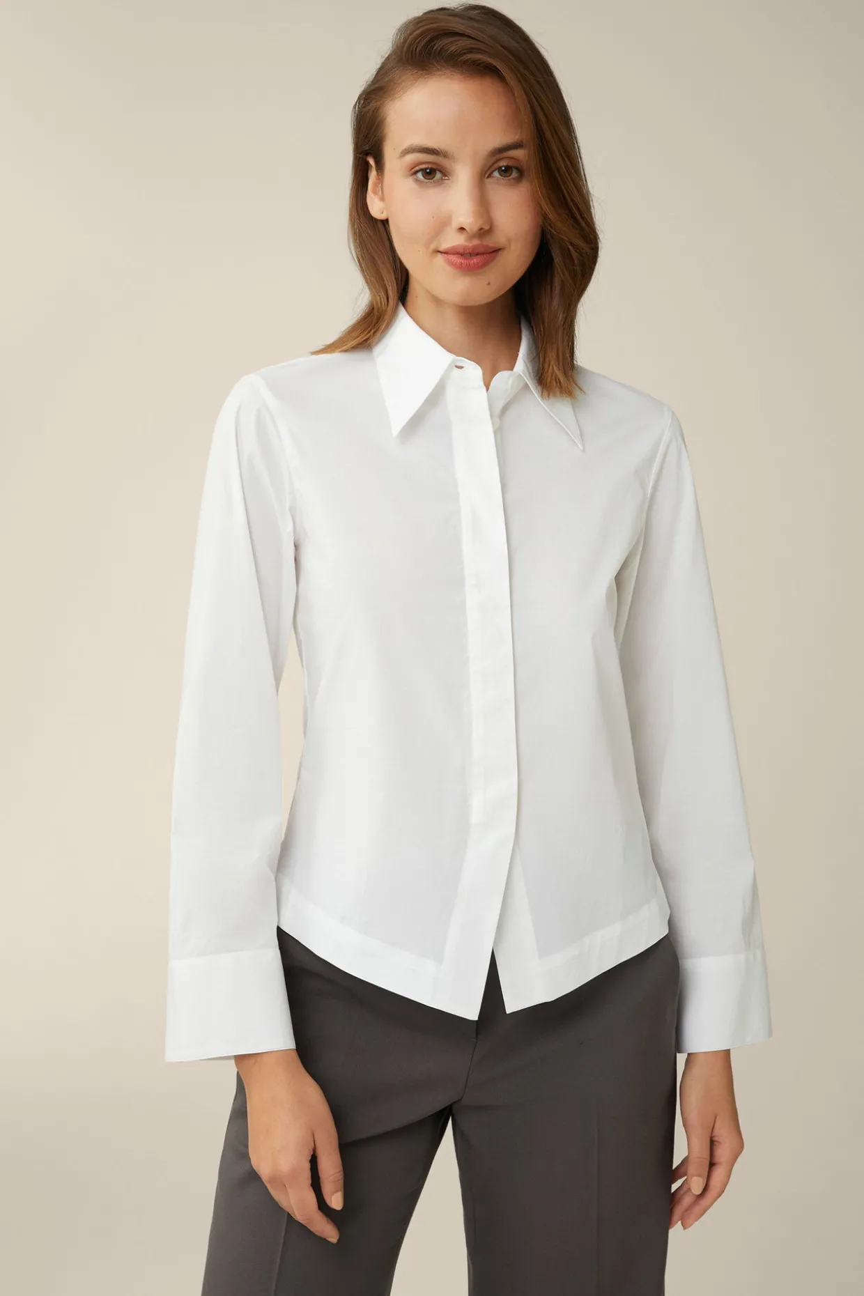 Popeline-Baumwollstretch-Hemdbluse In