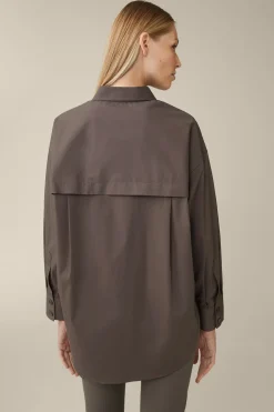 Popeline-Baumwollstretch-Hemdbluse, Oversized, In