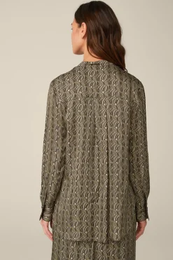 Print-Hemdbluse Aus Viskose In Schwarz-Beige Gemustert