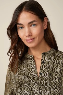 Print-Hemdblusen-Kleid Aus Viskose In Schwarz-Beige Gemustert