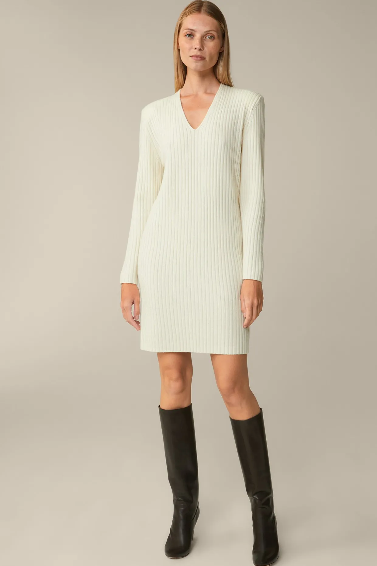 Schurwoll-Cashmeremix-Ripp-Strick-Kleid In