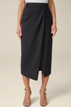 Schurwoll-Midirock Mit Wickeldetail In