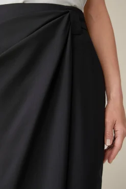 Schurwoll-Midirock Mit Wickeldetail In