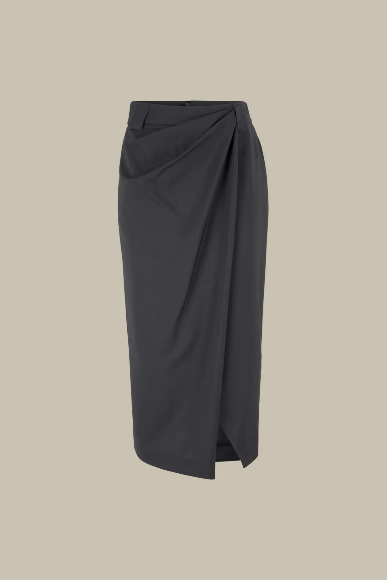Schurwoll-Midirock Mit Wickeldetail In