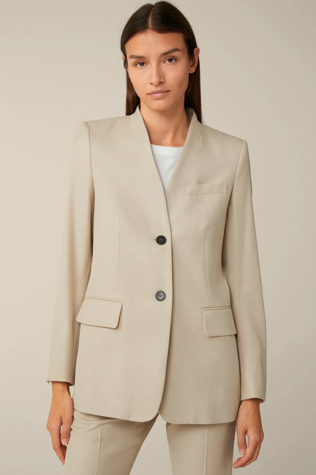 Schurwollmix-Twill-Long-Blazer In