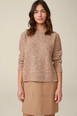 Schurwoll-Pullover Mit Cashmere In Kupfer-Ecru Gemustert