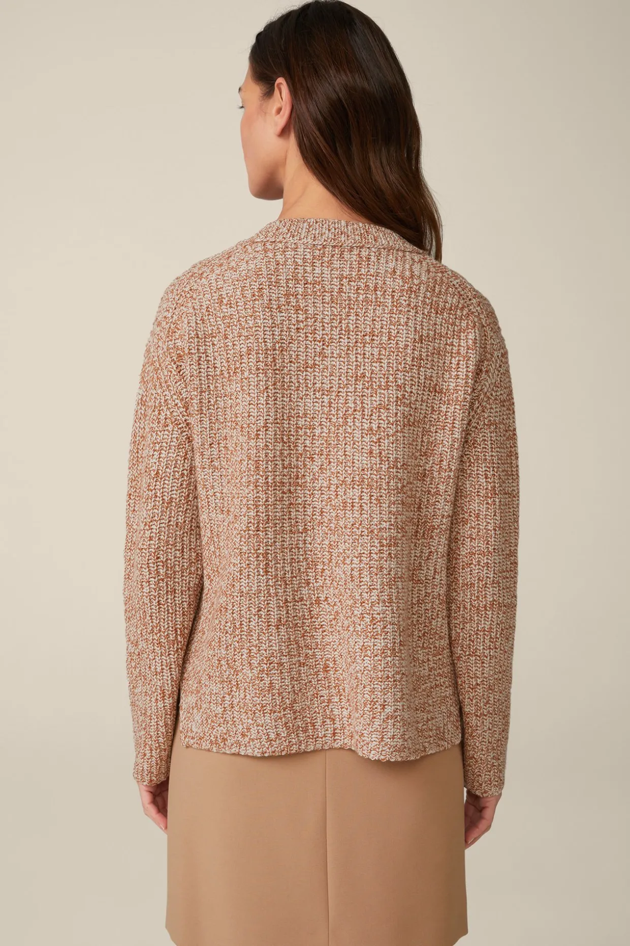 Schurwoll-Pullover Mit Cashmere In Kupfer-Ecru Gemustert