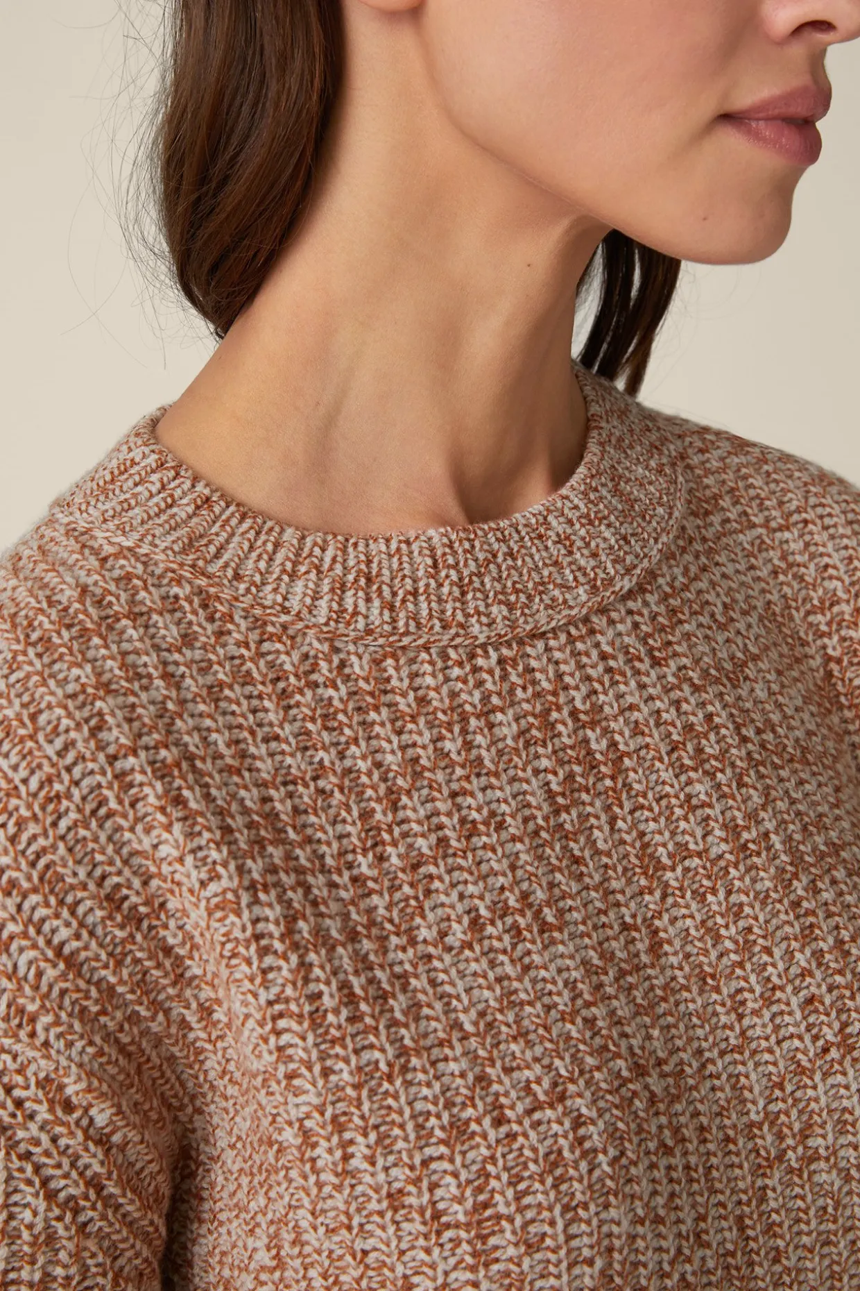 Schurwoll-Pullover Mit Cashmere In Kupfer-Ecru Gemustert