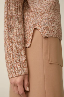 Schurwoll-Pullover Mit Cashmere In Kupfer-Ecru Gemustert
