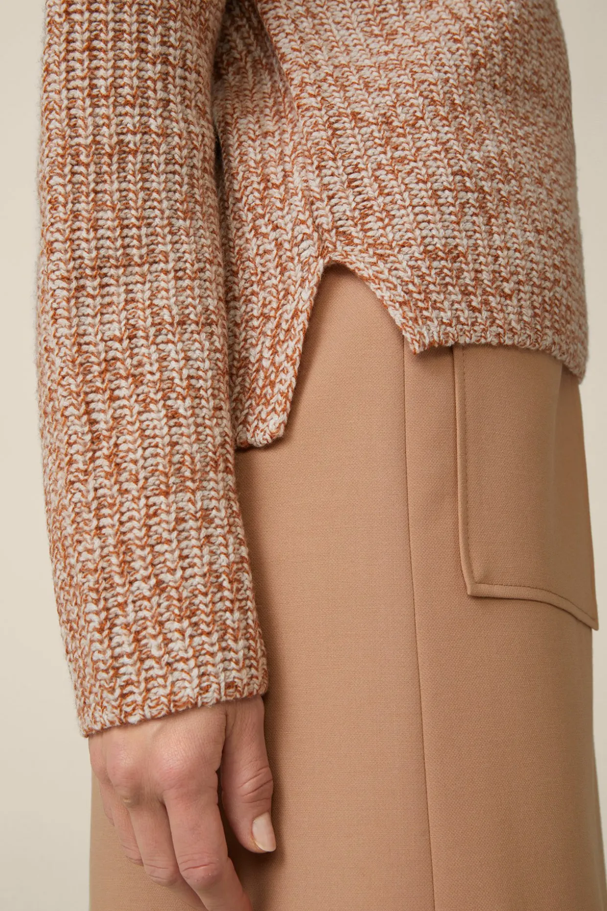 Schurwoll-Pullover Mit Cashmere In Kupfer-Ecru Gemustert