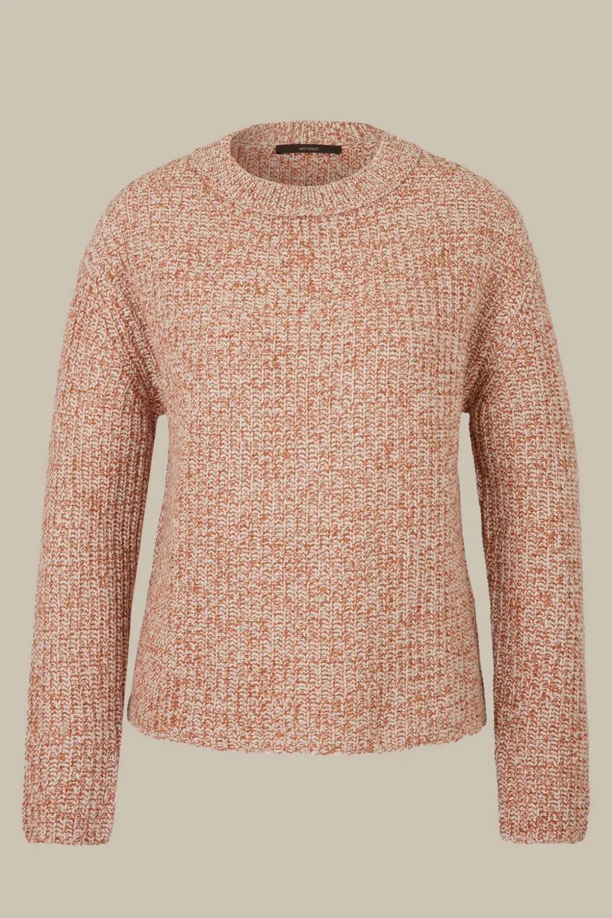 Schurwoll-Pullover Mit Cashmere In Kupfer-Ecru Gemustert