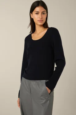 Schurwoll-Ripp-Strick-Pullover Mit Seide In