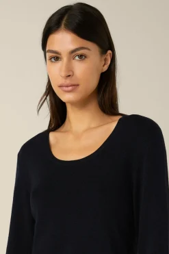 Schurwoll-Ripp-Strick-Pullover Mit Seide In