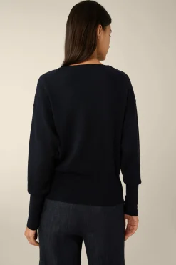 Schurwoll-Ripp-Strick-Pullover Mit Seide In