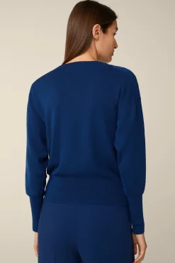 Schurwoll-Ripp-Strick-Pullover Mit Seide In