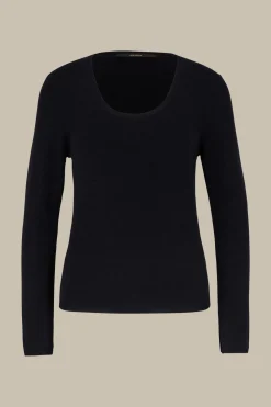 Schurwoll-Ripp-Strick-Pullover Mit Seide In