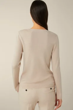 Schurwoll-Ripp-Strick-Pullover Mit Seide In