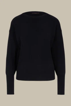 Schurwoll-Ripp-Strick-Pullover Mit Seide In