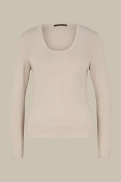 Schurwoll-Ripp-Strick-Pullover Mit Seide In