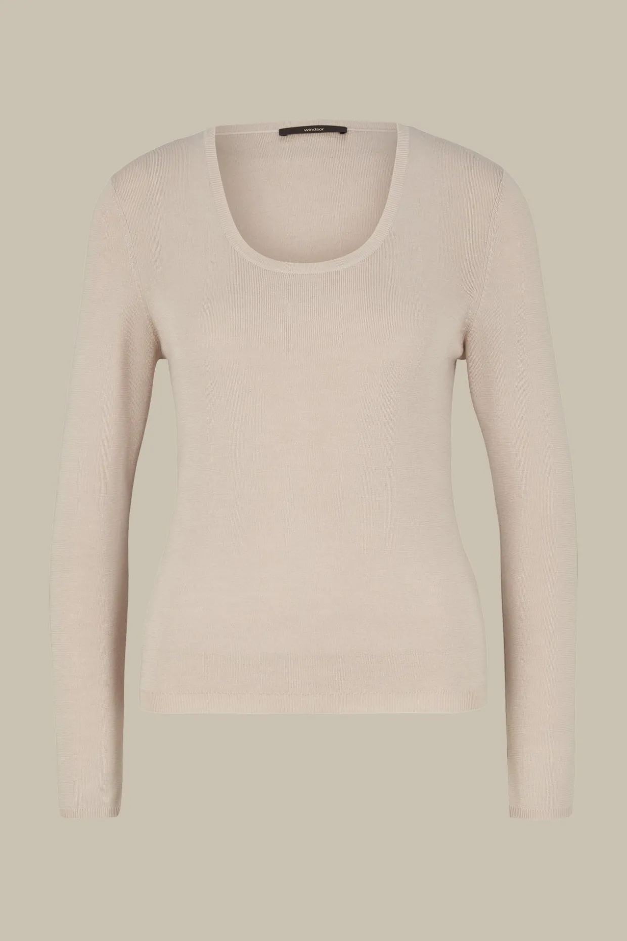 Schurwoll-Ripp-Strick-Pullover Mit Seide In
