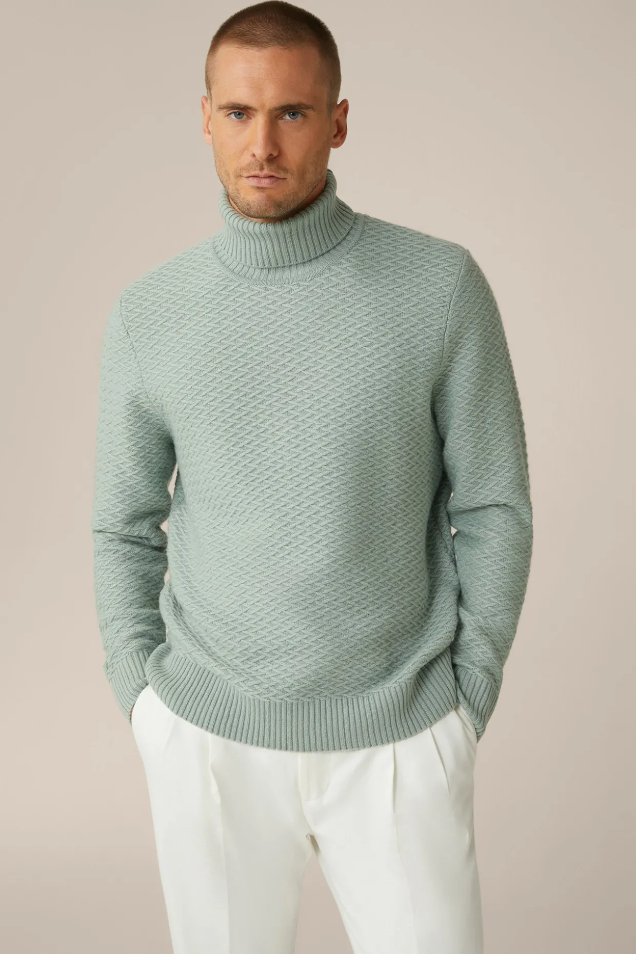 Schurwoll-Rollkragen-Pullover Amilo Mit Cashmere In Strukturiert