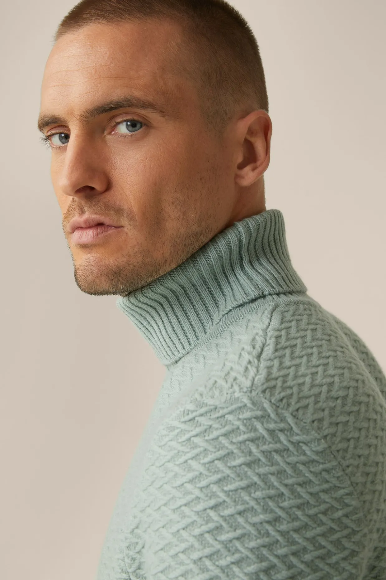 Schurwoll-Rollkragen-Pullover Amilo Mit Cashmere In Strukturiert