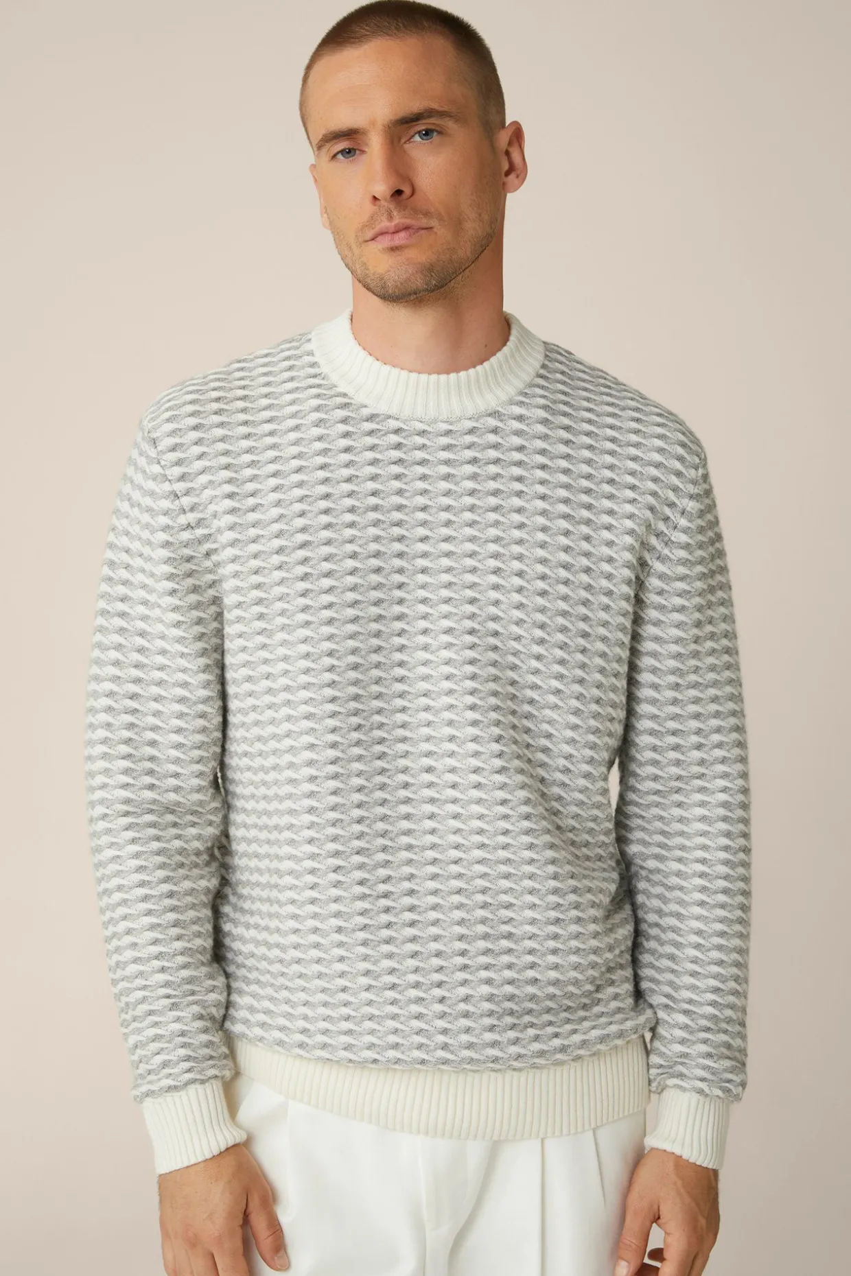 Schurwoll-Rundhals-Pullover Amilo Mit Cashmere In Strukturiert