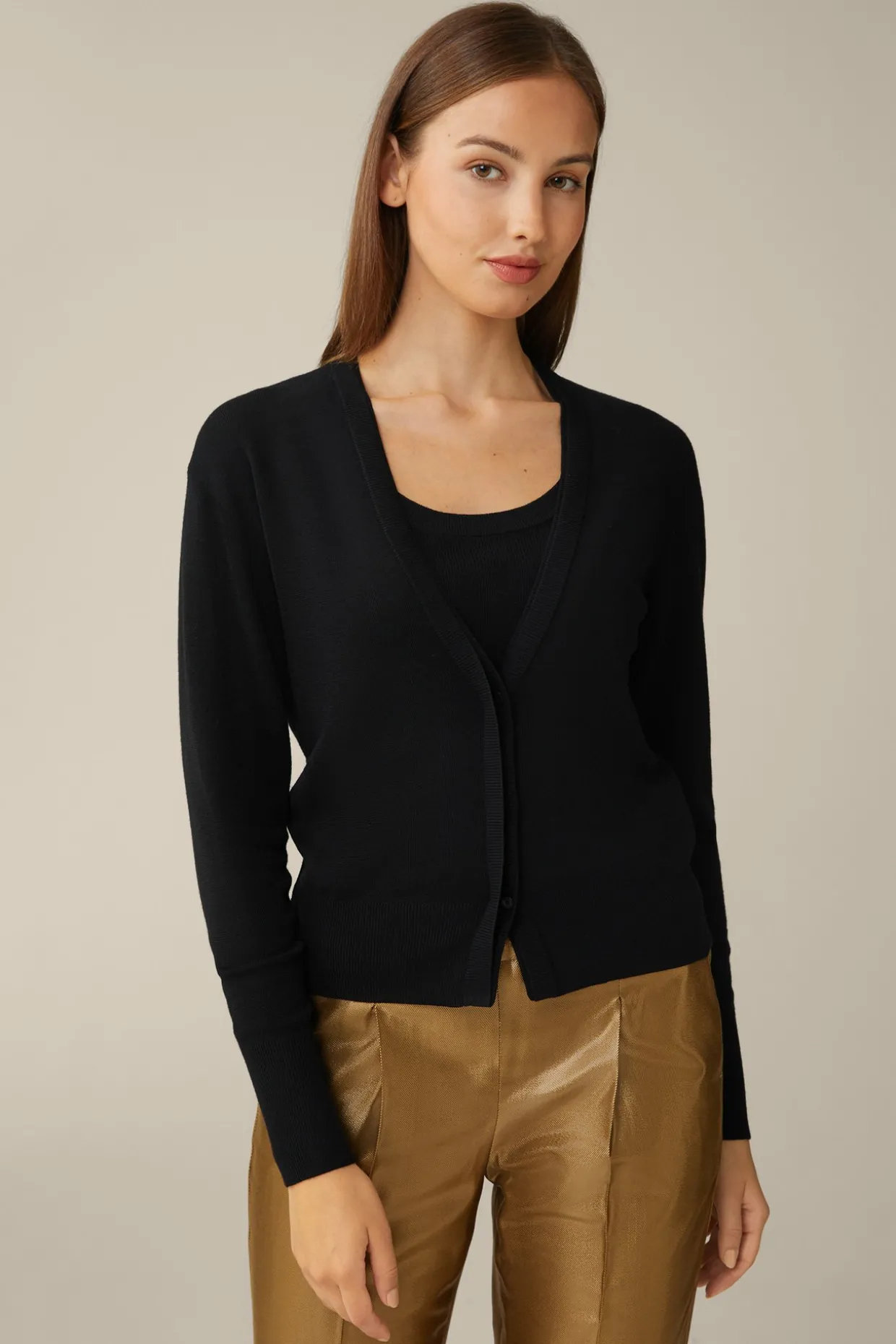 Schurwoll-Seidenmix-Cardigan In