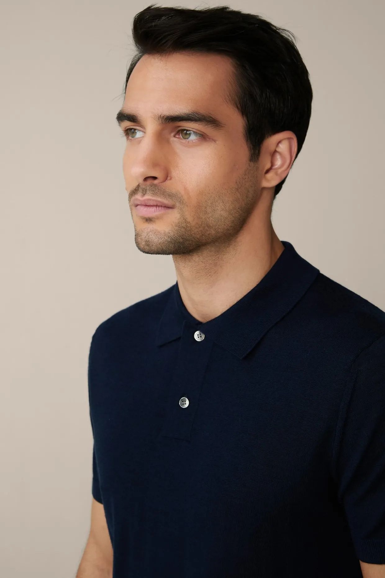 Schurwoll-Strick-Polo-Shirt Mit Seide Und Cashmere In