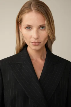 Schurwoll-Twill-Doppelreiher-Blazer Mit Nadelstreifen In