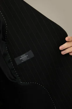 Schurwoll-Twill-Doppelreiher-Blazer Mit Nadelstreifen In