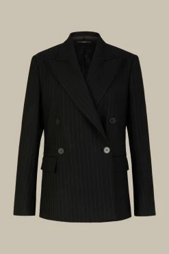 Schurwoll-Twill-Doppelreiher-Blazer Mit Nadelstreifen In