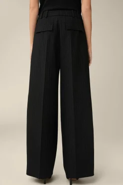 Schurwoll-Twill-Palazzo-Hose Mit Nadelstreifen In