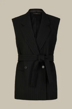 Schurwoll-Twill-Weste Mit Nadelstreifen In