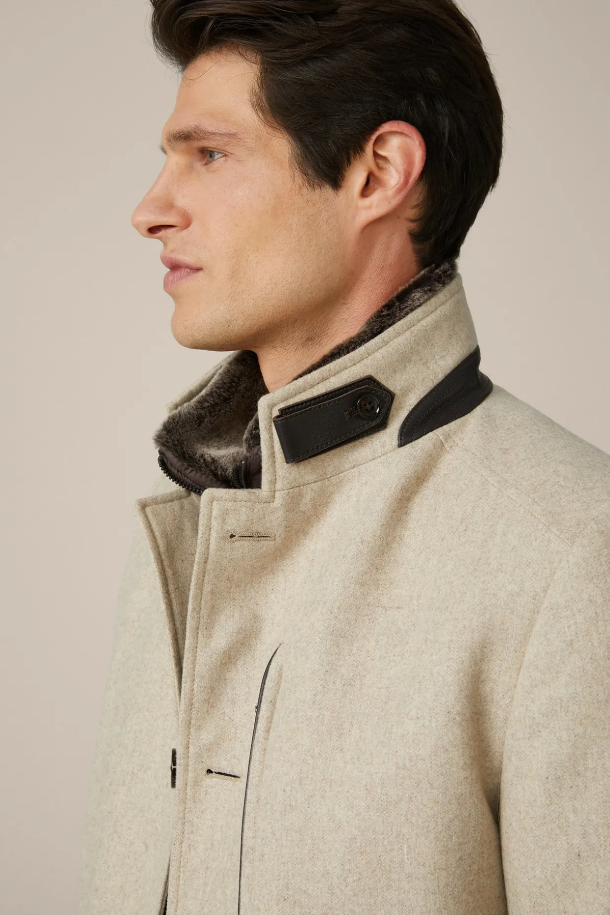 Stehkragen-Mantel Rivano Mit Cashmere Und Lammfellkragen In