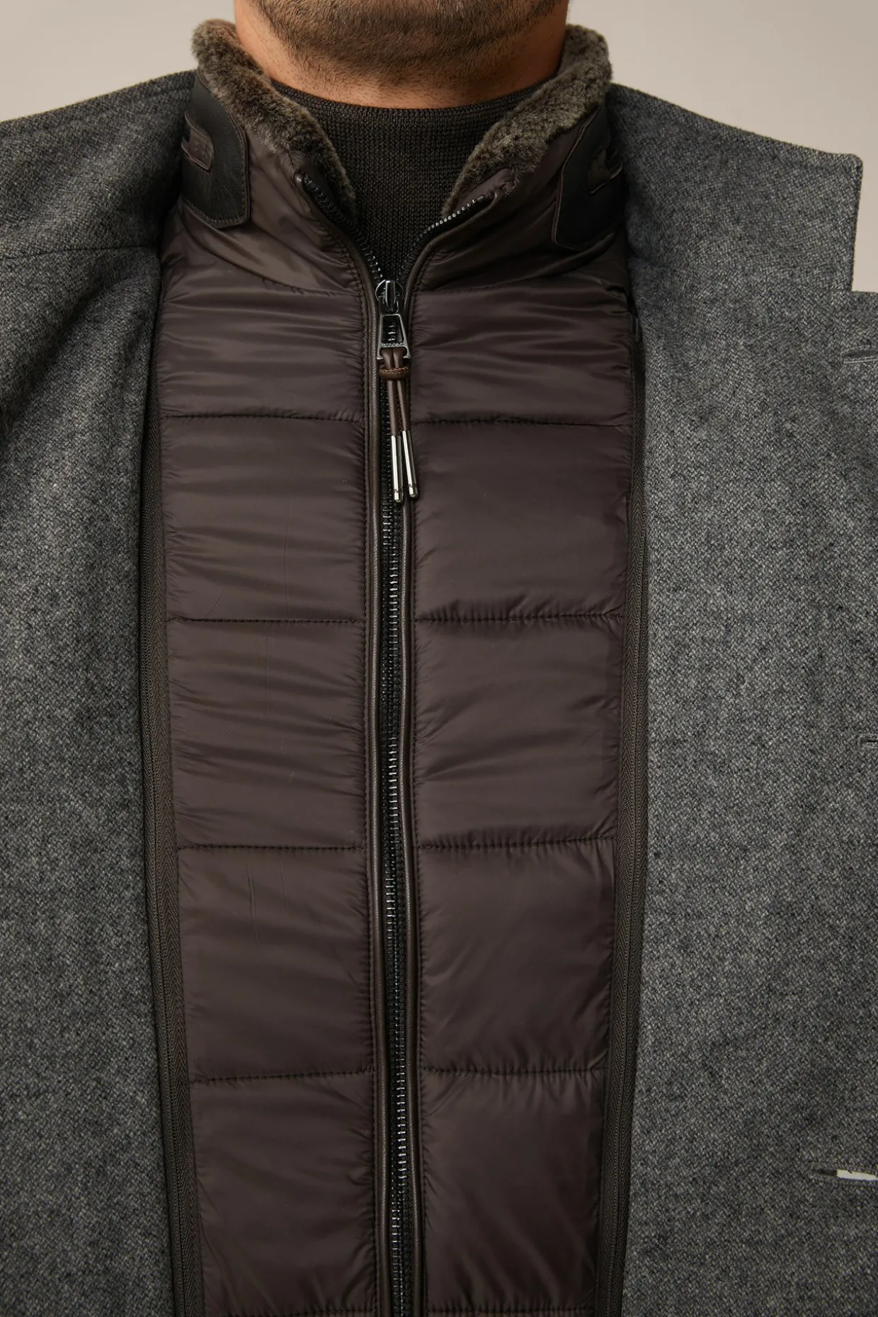 Stehkragen-Mantel Rivano Mit Cashmere Und Lammfellkragen In Grau Meliert