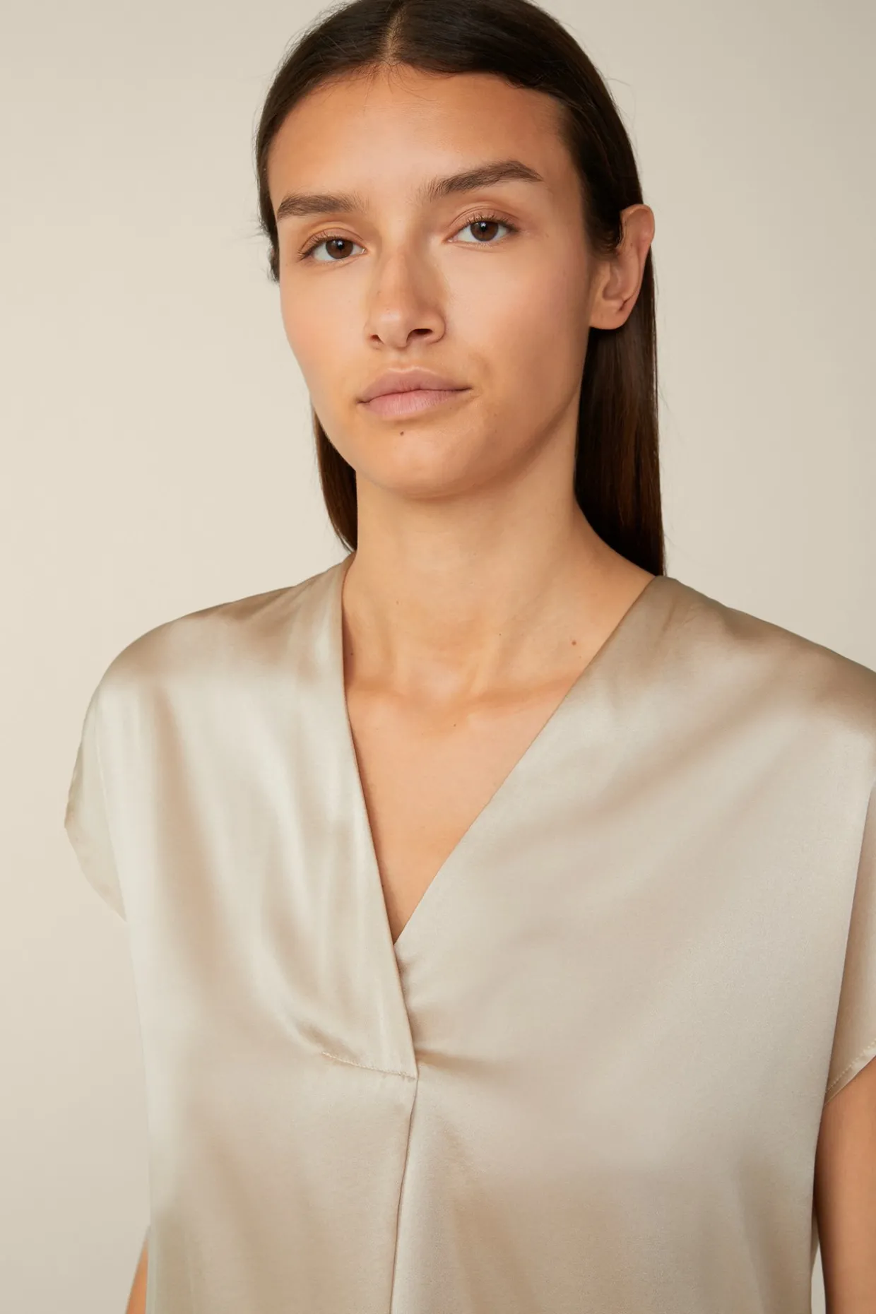 Tencel-Baumwoll-Top Mit Satin Vorderseite In