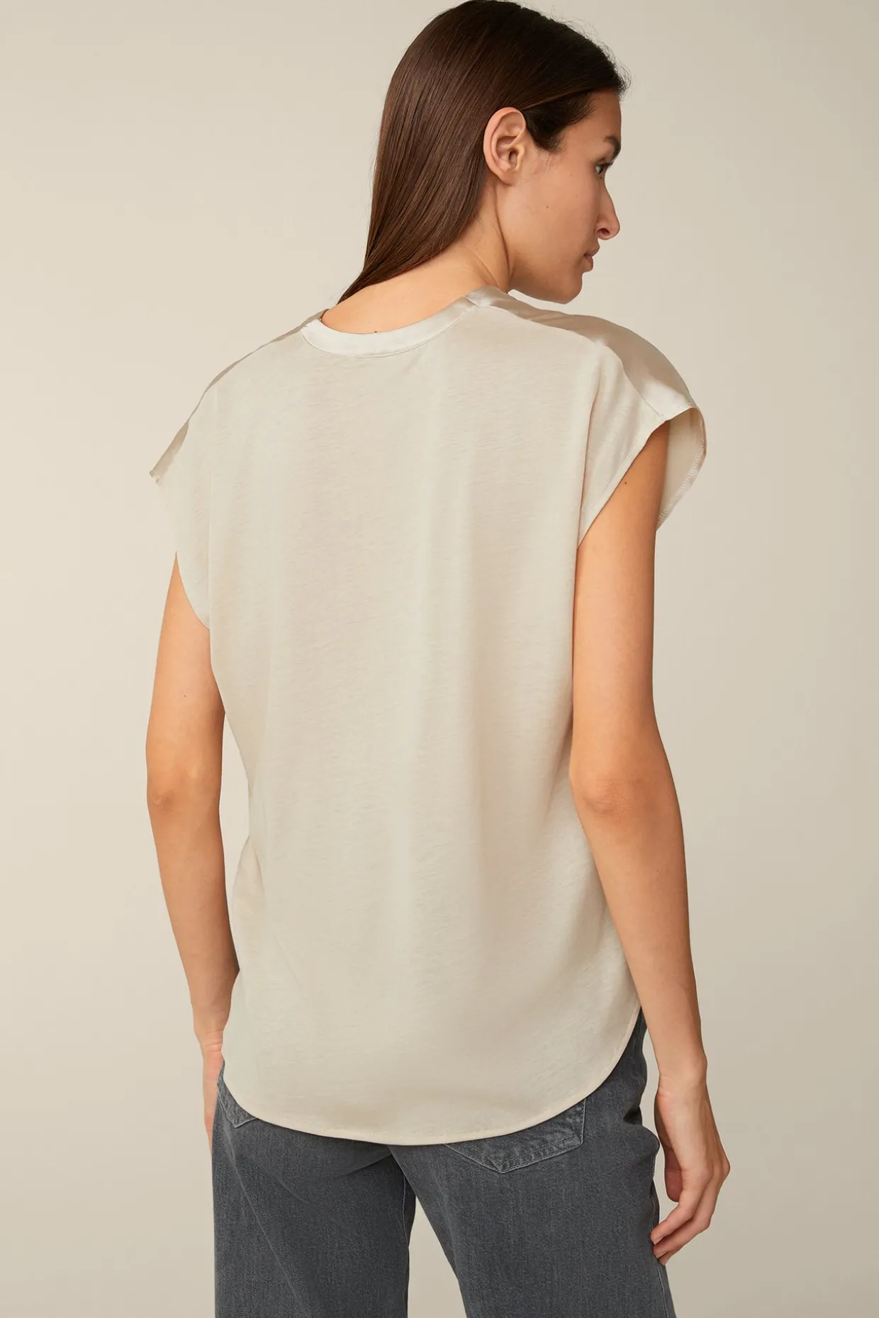 Tencel-Baumwoll-Top Mit Satin Vorderseite In