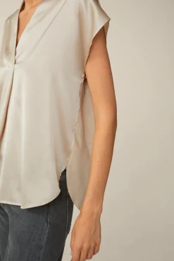 Tencel-Baumwoll-Top Mit Satin Vorderseite In