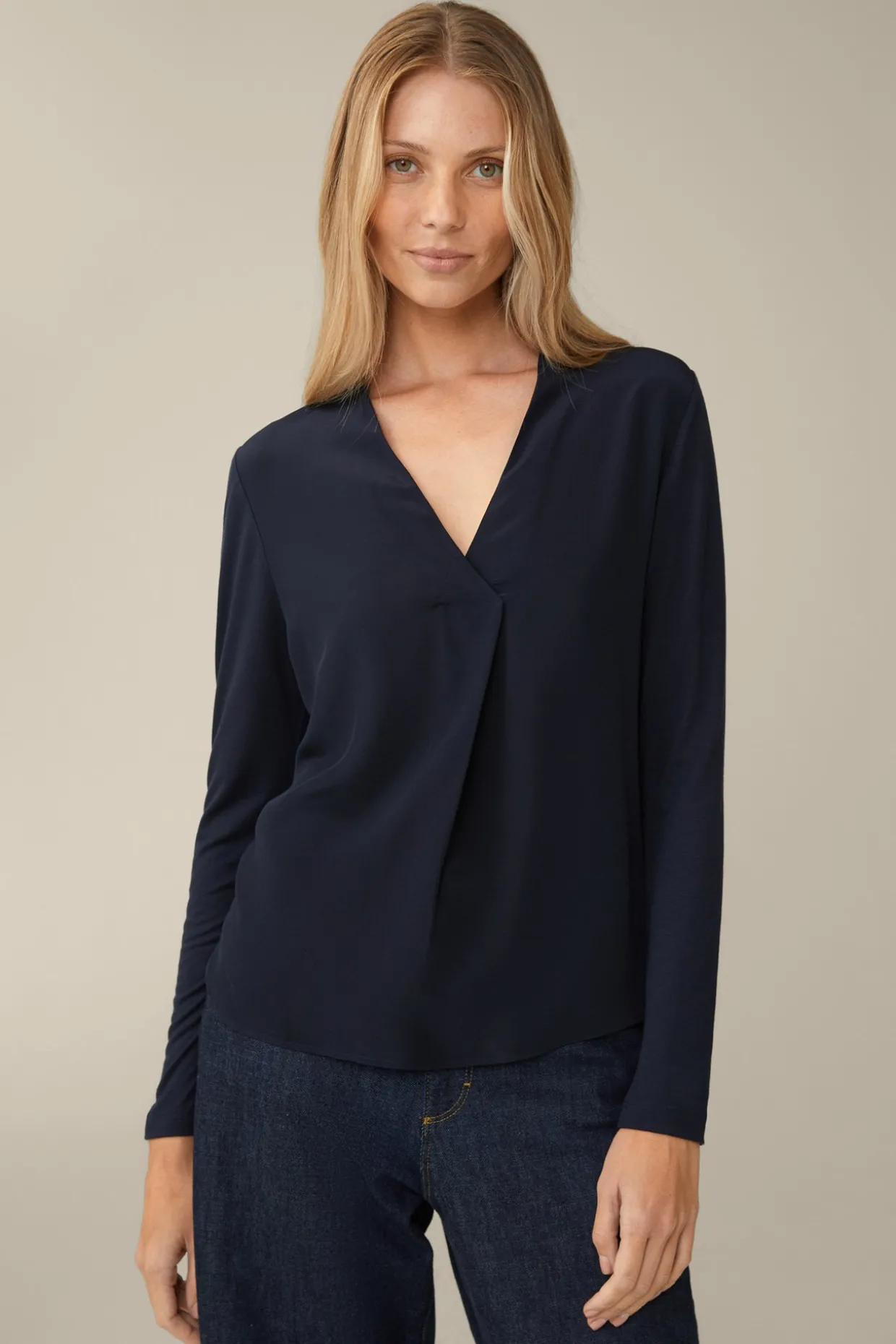 Tencel-Langarm-Shirt Mit Satin Vorderseite In