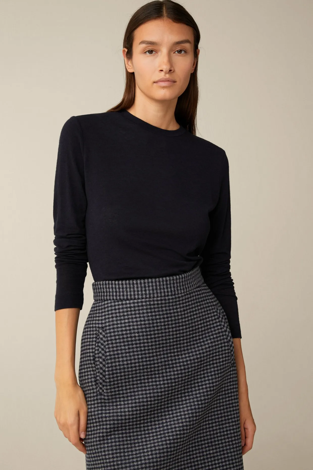 Tencel-Wollstretch-Rundhals-Shirt In