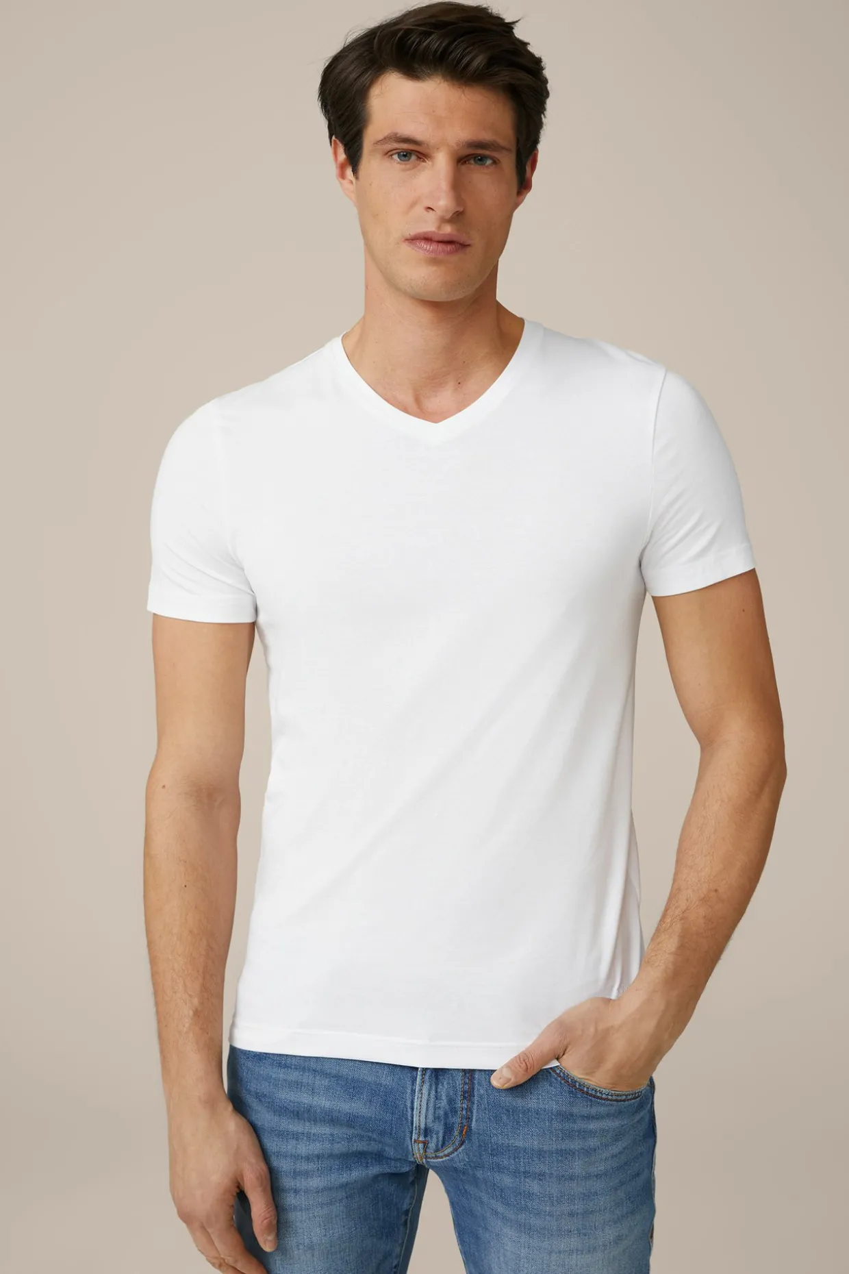 Two-Pack-Baumwollmix T-Shirts Mit Stretch Und V-Ausschnitt In