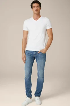 Two-Pack-Baumwollmix T-Shirts Mit Stretch Und V-Ausschnitt In