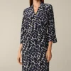 Viskose-Seidenmix-Wickel-Kleid In Navy-Beige Gemustert