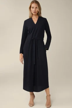 Wollcrepe-Kleid In Midi-Lange In