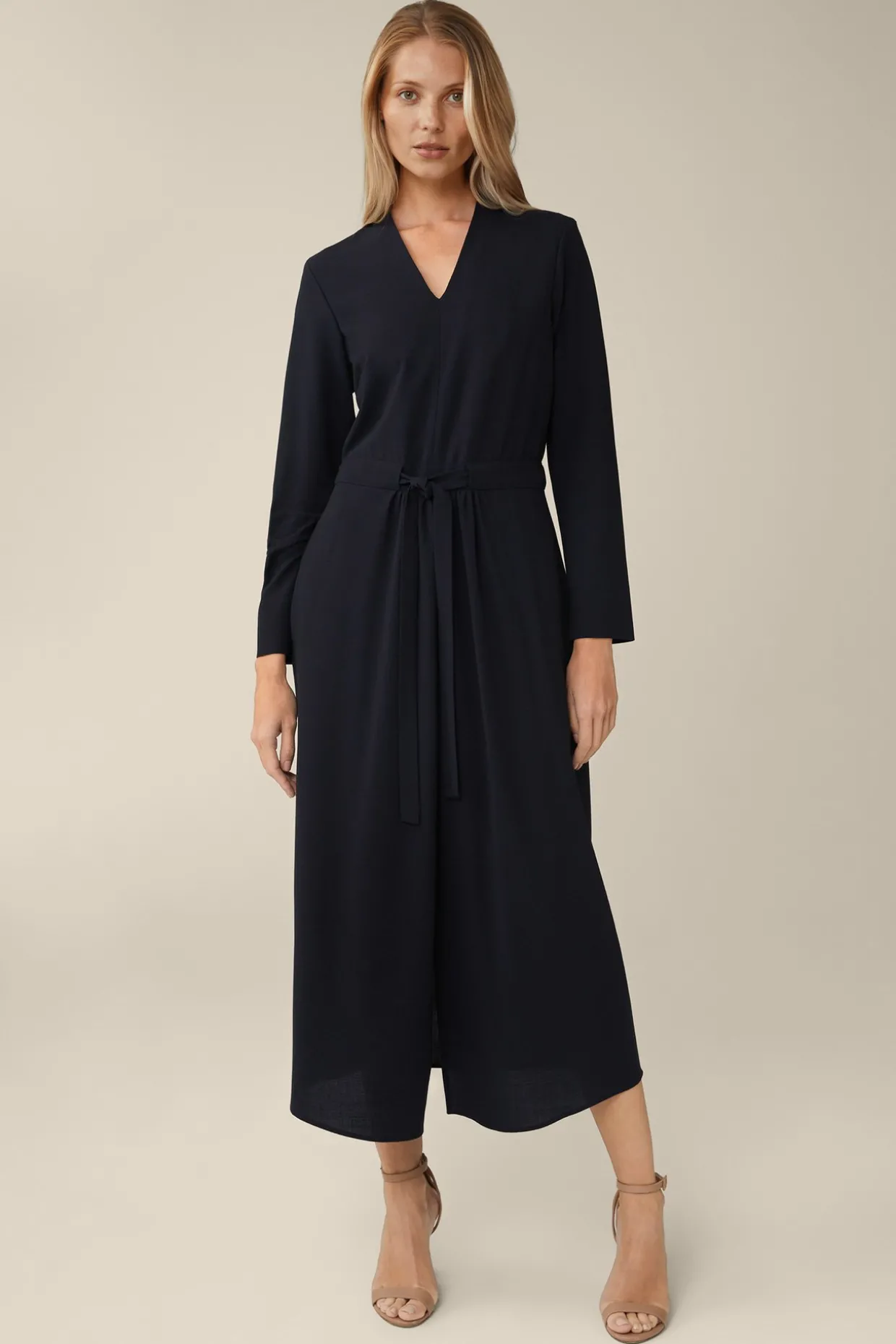 Wollcrepe-Kleid In Midi-Lange In